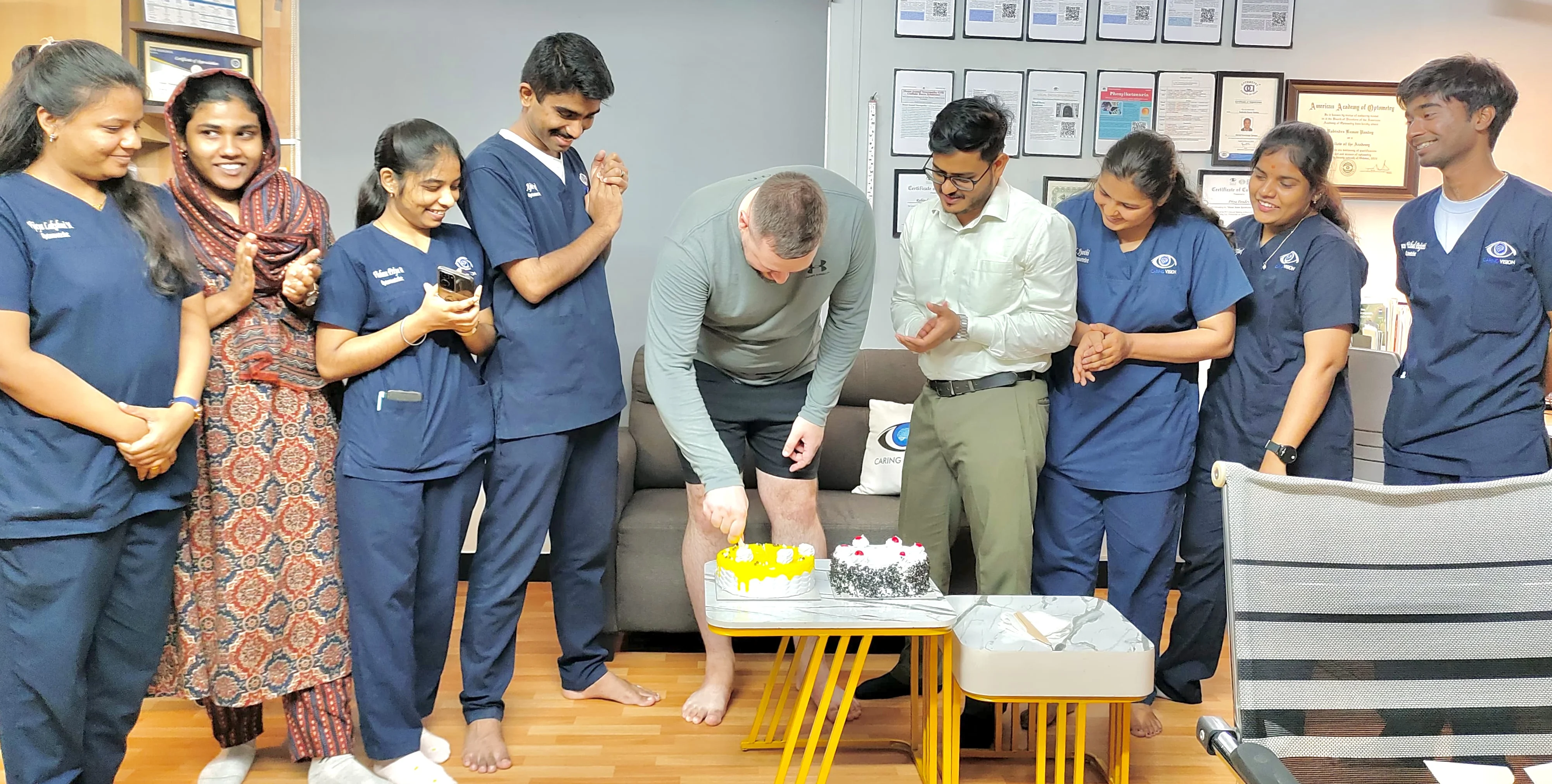 Cake cutting celebration with Vsevolod Tuchin at Caring Vision Therapy